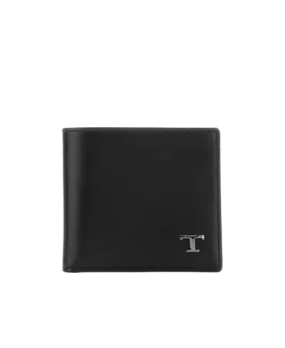 Tod's Bi-fold Leather Wallet In Black