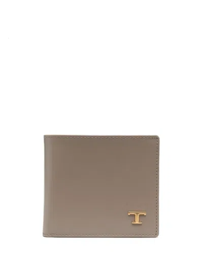 Tod's Bi-fold Leather Wallet In Grau