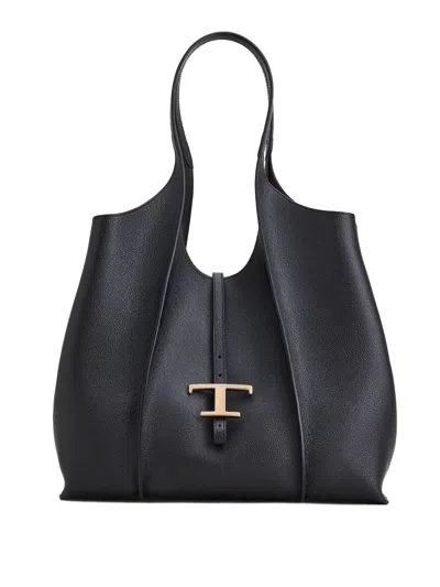 Tod's Black Hammered Leather Shopping Bag
