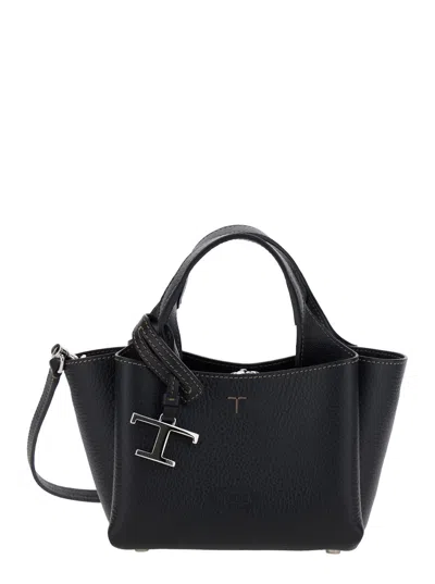 Tod's Black Handbag With Removable Metal Pendant In Leather Woman