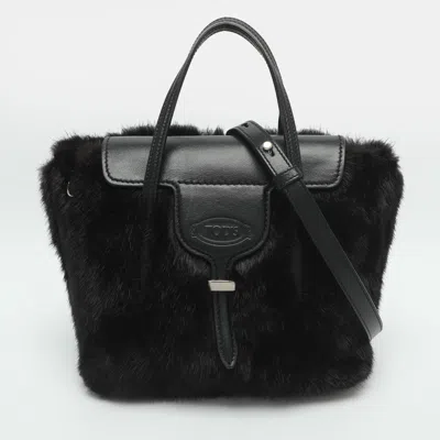 Pre-owned Tod's Black Leather And Mink Fur Satchel