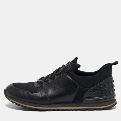 Pre-owned Tod's Black Leather And Neoprene Lace Up Sneakers Size 42.5