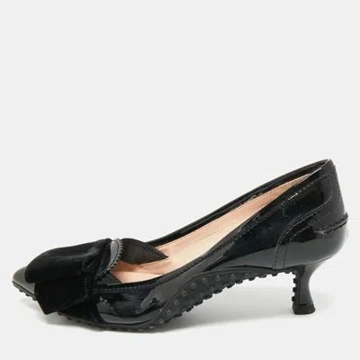 Pre-owned Tod's Black Leather And Velvet Loafer Pumps Size 35