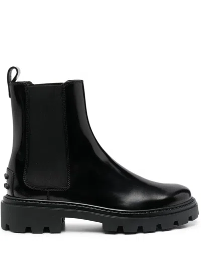 TOD'S BLACK LEATHER ANKLE BOOTS