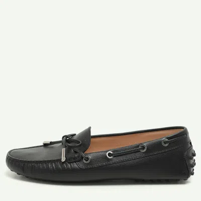 Pre-owned Tod's Black Leather Bow Loafers Size 37