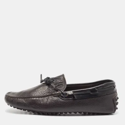 Pre-owned Tod's Black Leather Bow Slip On Loafers Size 39.5