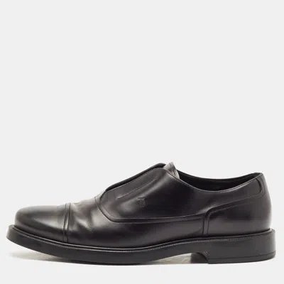 Pre-owned Tod's Black Leather Cap Toe Slip On Oxfords Size 43