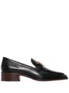 TOD'S BLACK LEATHER CHAIN-LINK DETAIL LOAFERS FOR WOMEN