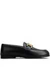TOD'S BLACK LEATHER CHAIN-LINK LOAFERS FOR WOMEN