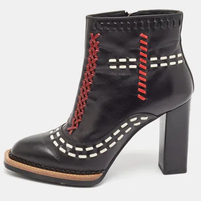 Pre-owned Tod's Black Leather Cross-stitch Gipsy Ankle Boots Size 36
