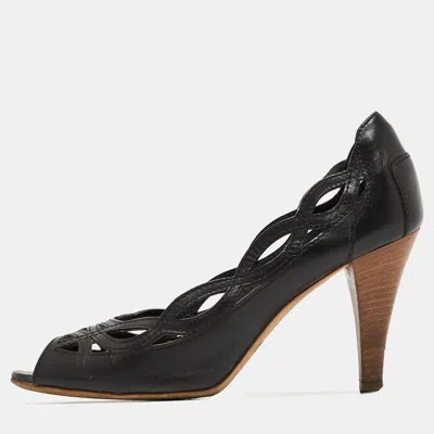 Pre-owned Tod's Black Leather Cut Out Pointed Toe Pumps Size 36
