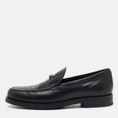 Pre-owned Tod's Black Leather Double T Slip On Loafers Size 38.5