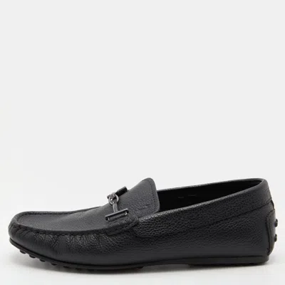 Pre-owned Tod's Black Leather Double T Slip On Loafers Size 39