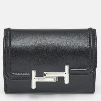 Pre-owned Tod's Black Leather Double T Trifold Wallet