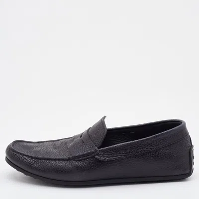 Pre-owned Tod's Black Leather Driving Penny Loafers Size 39.5
