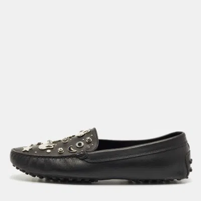 Pre-owned Tod's Black Leather Embellished Driving Slip On Loafers Size 39
