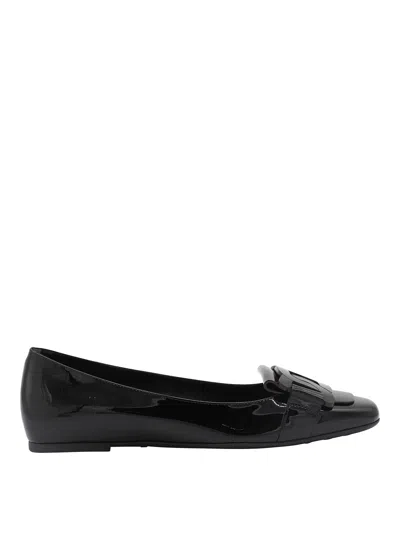 Tod's Black Leather Flats In Negro