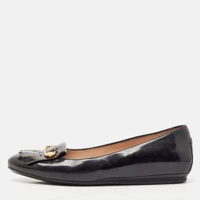 Pre-owned Tod's Black Leather Fringe Ballet Flats Size 37.5