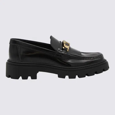 TOD'S BLACK LEATHER FRINGED LOAFERS