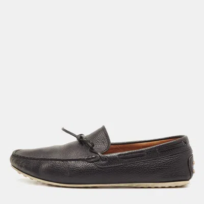 Pre-owned Tod's Black Leather Gommino Loafers Size 44.5