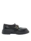 Tod's Rounded Toe Black Loafers With Buckle Detail In Black