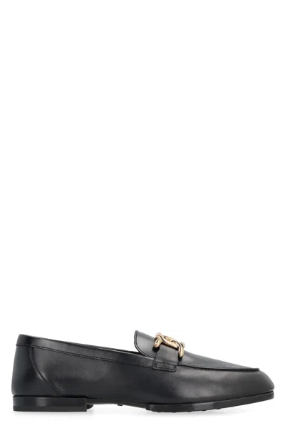 Tod's Black Leather Loafers For Women