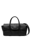 Tod's Black Leather Logo Handbag With Oval Patch And Foldover Top In Black