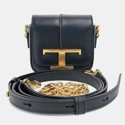 Pre-owned Tod's Black Leather Micro T Timeless Crossbody Bag