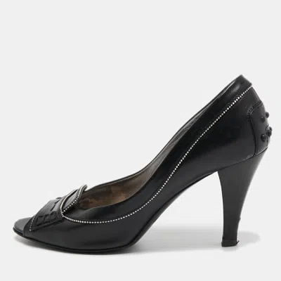 Pre-owned Tod's Black Leather Peep Toe Pumps Size 36
