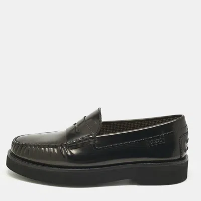 Pre-owned Tod's Black Leather Penny Loafers Size 42