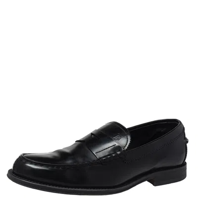 Pre-owned Tod's Black Leather Penny Slip On Loafers Size 39.5