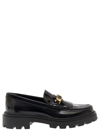 TOD'S BLACK LEATHER PLATFORM LOAFERS