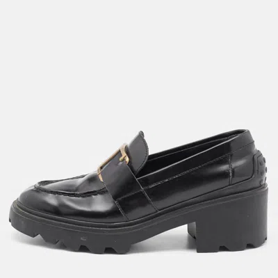 Pre-owned Tod's Black Leather Platform Loafers Size 37