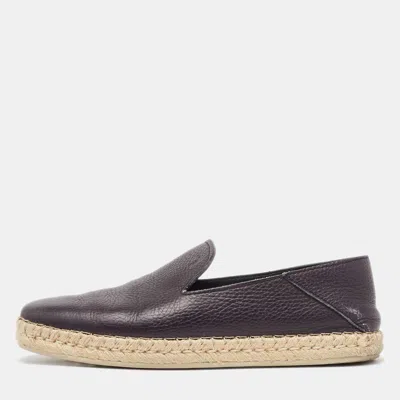 Pre-owned Tod's Black Leather Slip On Espadrilles Flats Size 39.5
