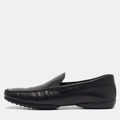 Pre-owned Tod's Black Leather Slip On Loafers Size 42.5