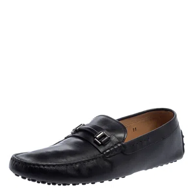 Pre-owned Tod's Black Leather Slip On Loafers Size 44.5