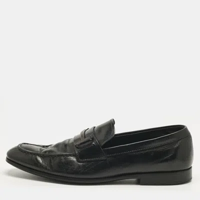 Pre-owned Tod's Black Leather Slip On Penny Loafers Size 44.5