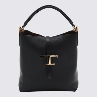 TOD'S BLACK LEATHER T TOP HANDLE BAG