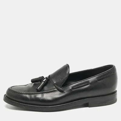 Pre-owned Tod's Black Leather Tassel Detail Loafers Size 42