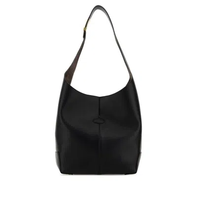 Tod's Black Leather Tod S Di Bag Folio Bucket Nero Borse A Mano