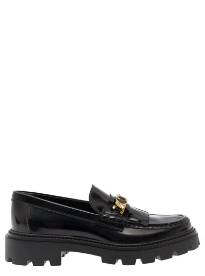 Tod's Black Loafers With Oversized Platform In Patent Leather Woman