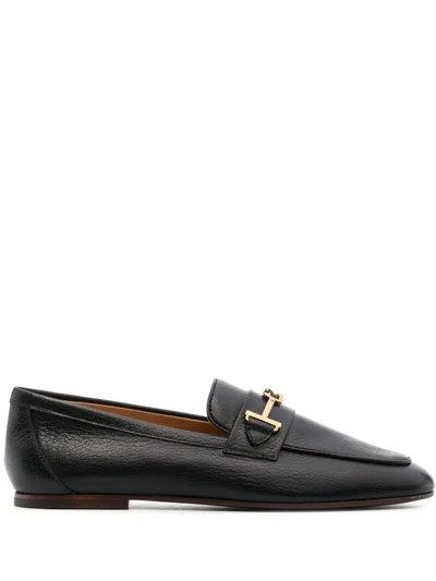Tod's Black Logo-plaque Leather Loafers For Women
