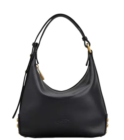 Tod's Metal Dots Mini Leather Shoulder Bag In Black