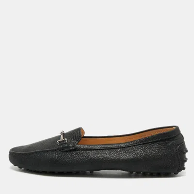 Pre-owned Tod's Black Nubuck Leather Double T Driver Loafers Size 39