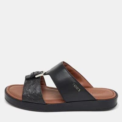 Pre-owned Tod's Black Ostrich Embossed Leather And Leather Arabic Sandals Size 35