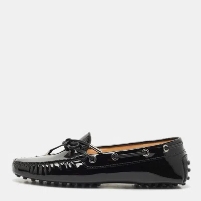 Pre-owned Tod's Black Patent Leather Bow Slip On Loafers Size 36