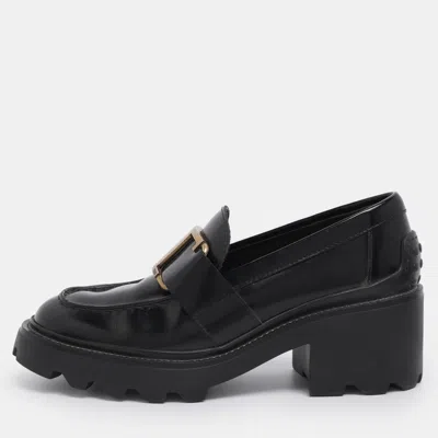Pre-owned Tod's Black Patent Leather Buckle Loafers Size 35.5