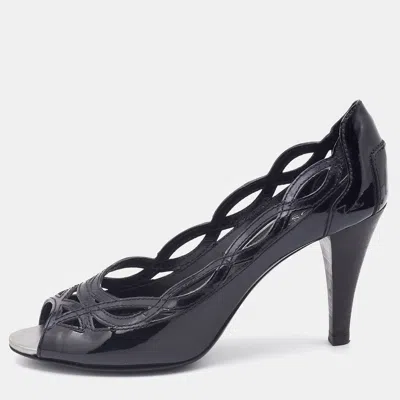 Pre-owned Tod's Black Patent Leather Cut-out Peep Toe Pumps Size 38.5