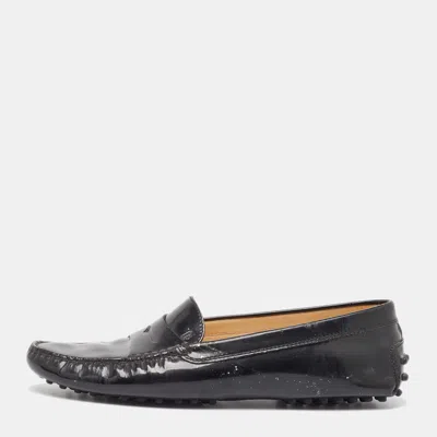 Pre-owned Tod's Black Patent Leather Slip On Loafers Size 38