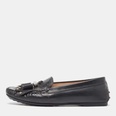 Pre-owned Tod's Black Patent Leather Tessal Fringe Detail Slip On Loafers Size 38.5